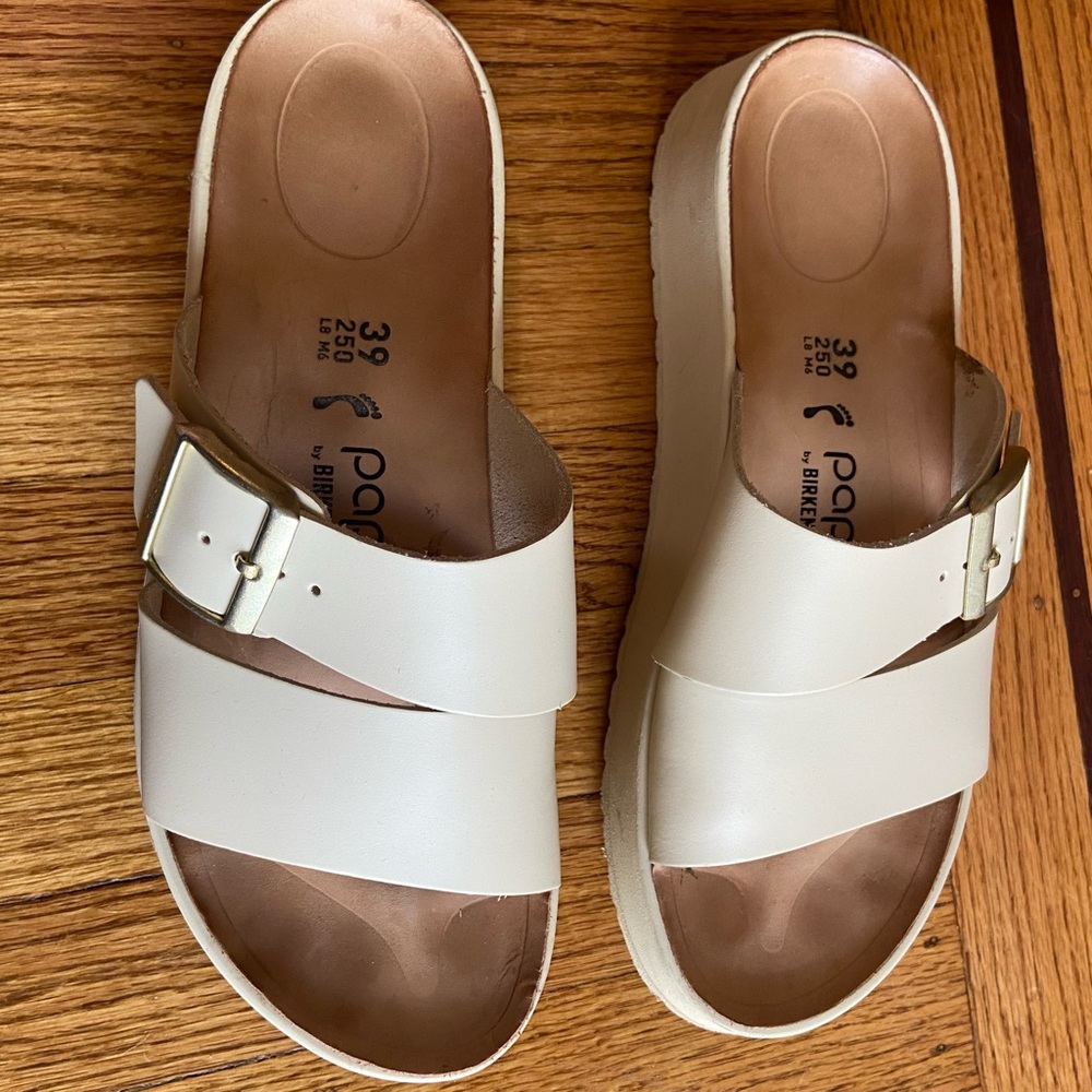 Almina Ecru Leather Two-Strap Sandals - Papillio by Birkenstock Slides - Picture 2 of 7